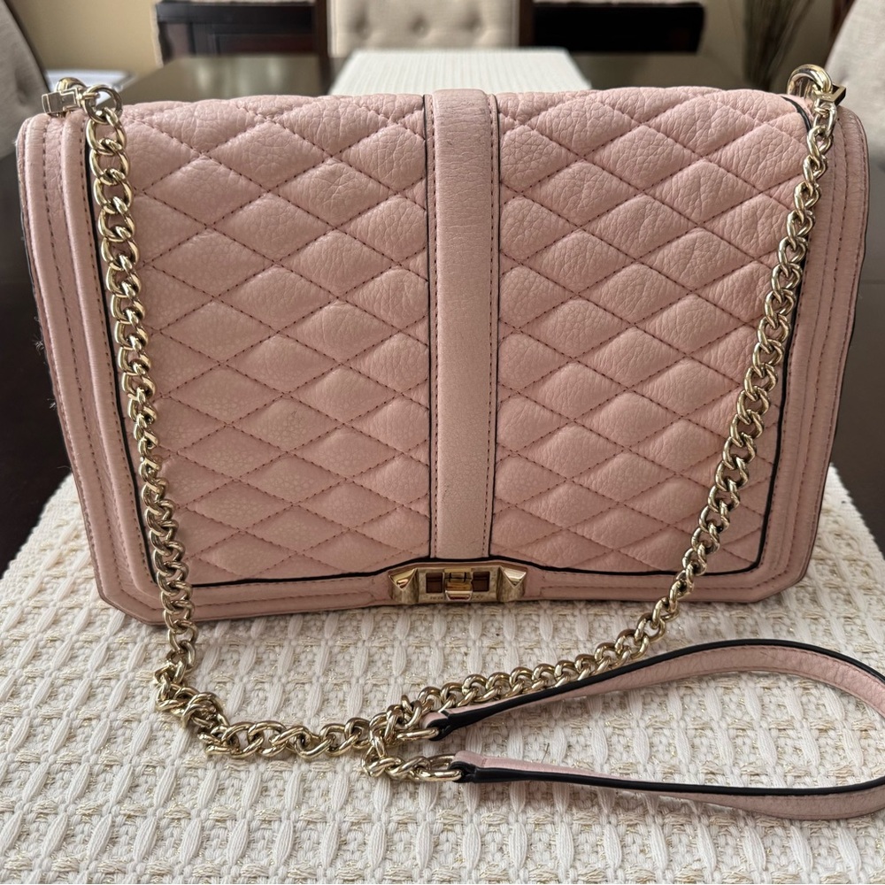 Rebecca Minkoff Pink Quilted Shoulder Bag with Gold Chain